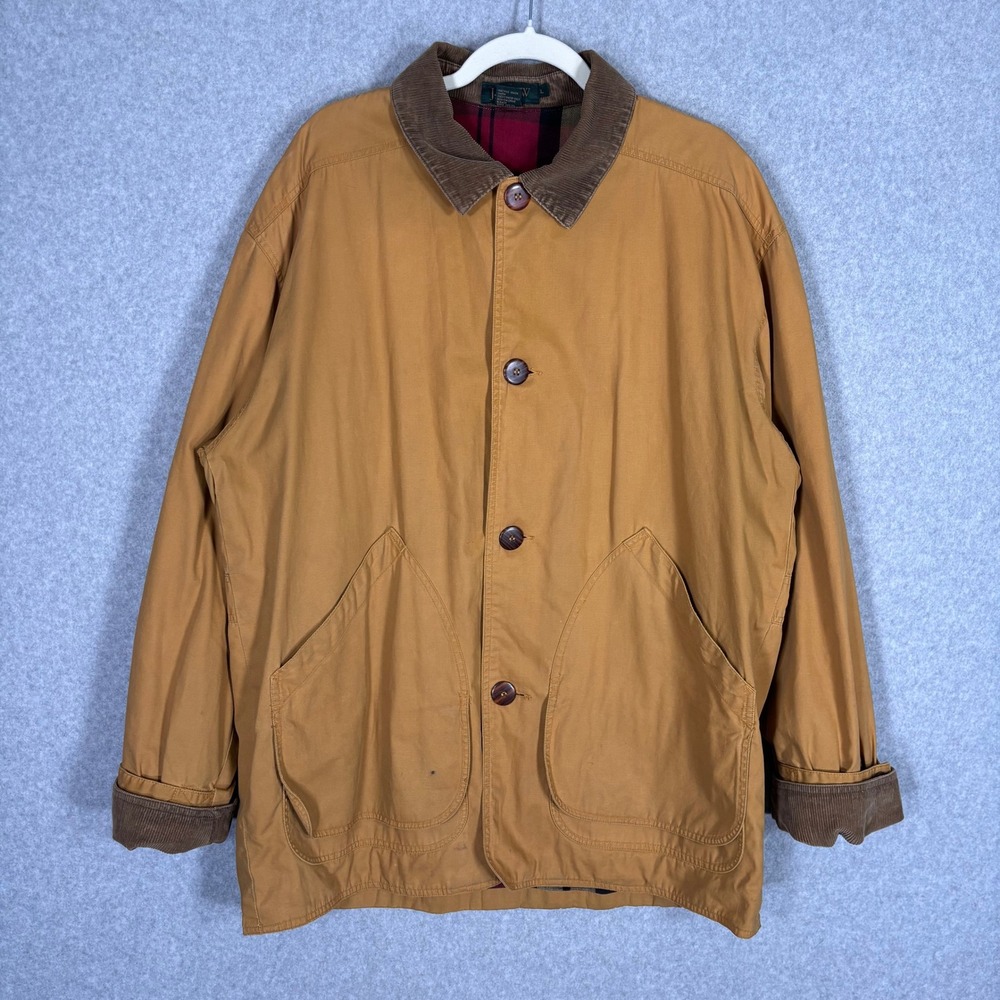 Vintage J Crew Oarsman Chore Barn Coat Large Plaid Lined Corduroy Cotton Field